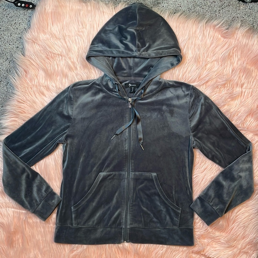 Mess Bebe Gray Velour Zip Up Hooded Jacket Size Medium